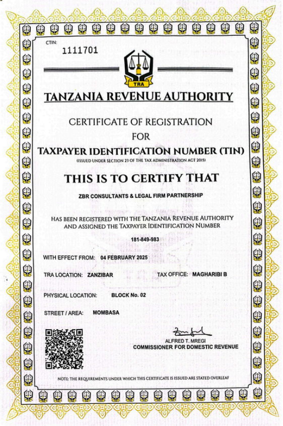 TRA Certificate