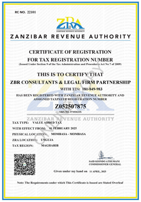 ZRA Certificate